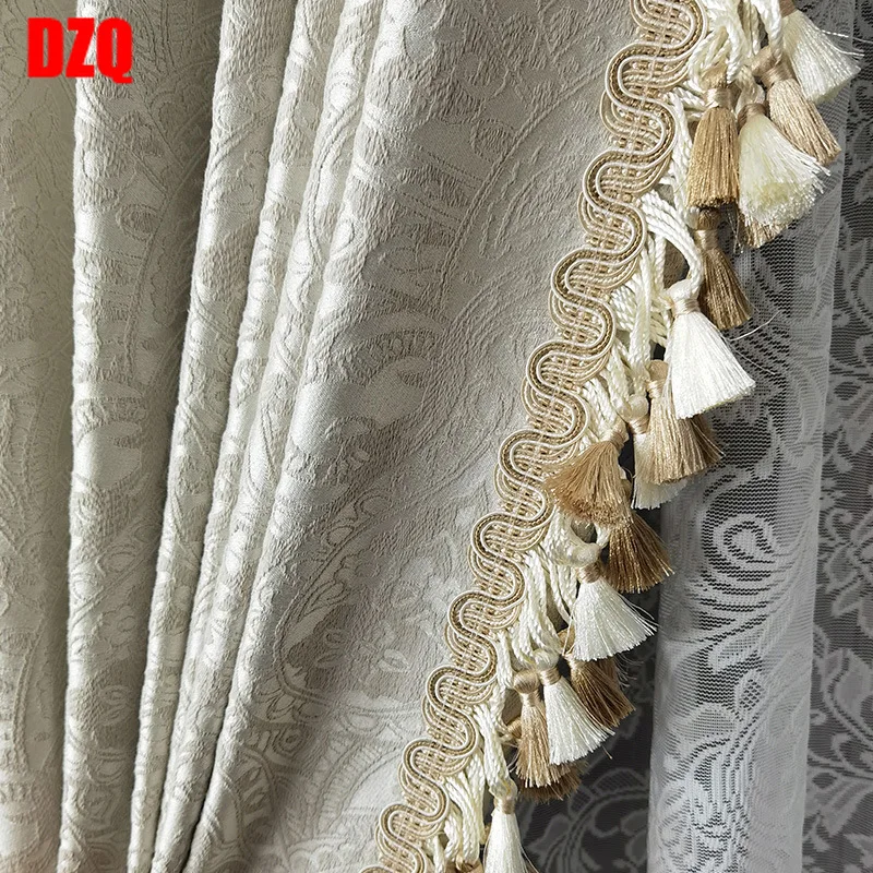 

Luxury French Retro Cream Style Large Curtains for Living Dining Room Bedroom Three-dimensional Relief Shading Villa Curtain