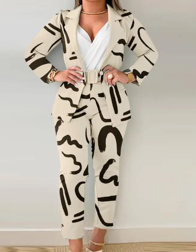 

New 2023 Women's Hot Selling Casual Fashion Plus Size Split Collar Suit Coat and Pants Set