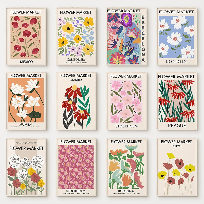 

Постер с цветами, холст, абстрактная живопись, цветочный рынок, печать в скандинавском стиле, Настенная картина для гостиной, украшение для ...