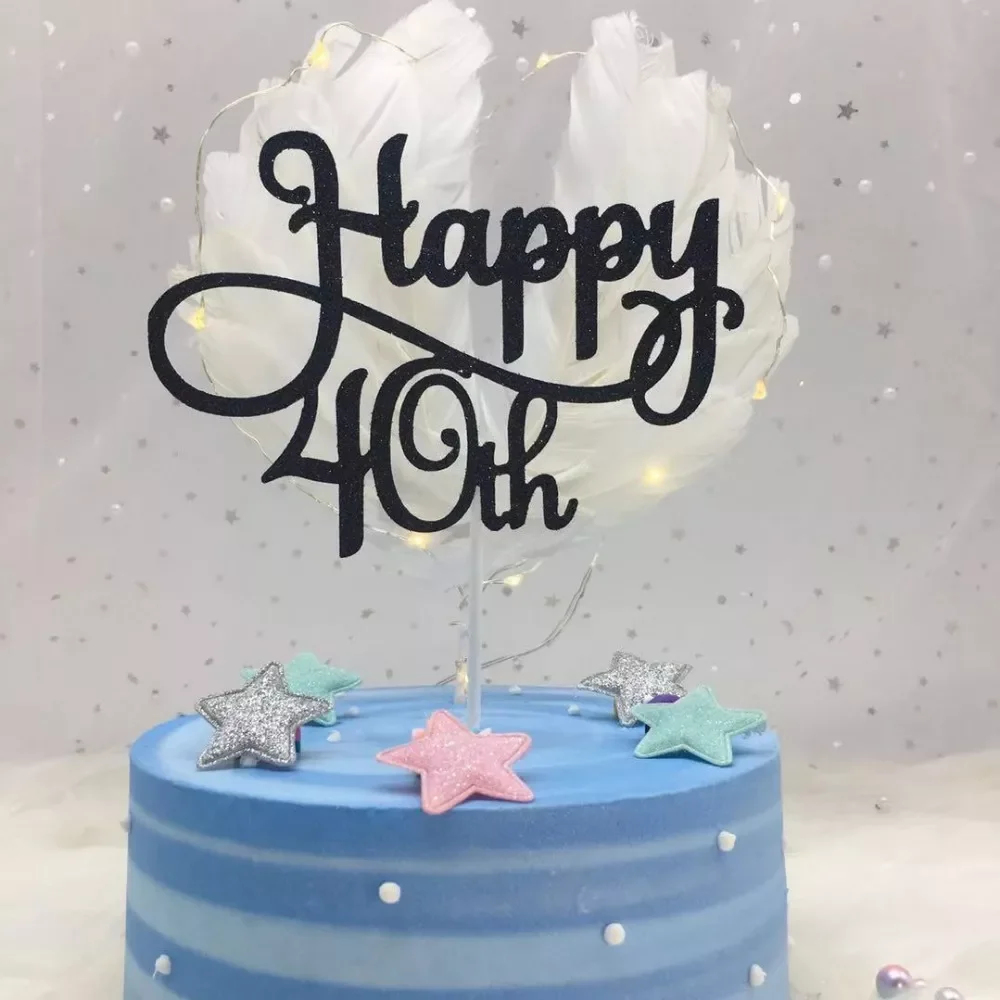 

Hot Gold/Silver/Black Advanced Glitter Happy 30 40 50 60th Cake Topper Fiftieth Birthday Party Decorations Cake Accessory Suppli
