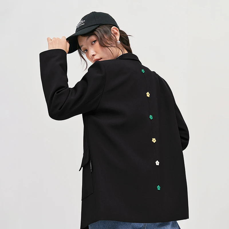 Toyouth Women Blazer 2023 Autumn Long Sleeve Loose Coat Featured Colorful Button Design Fashion Trendy Black Outwear Tops