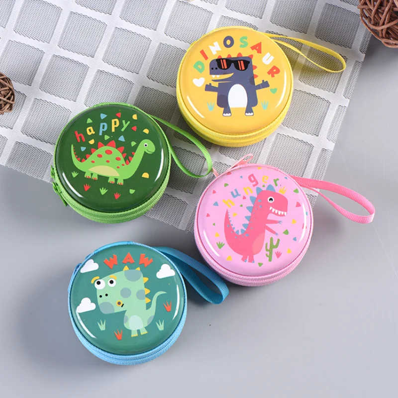 Portable Round Dinosaur Coin Purse Wallet with zipper Headphone/Candy Holder Cute Metal Candy Container Party/Wedding Gifts