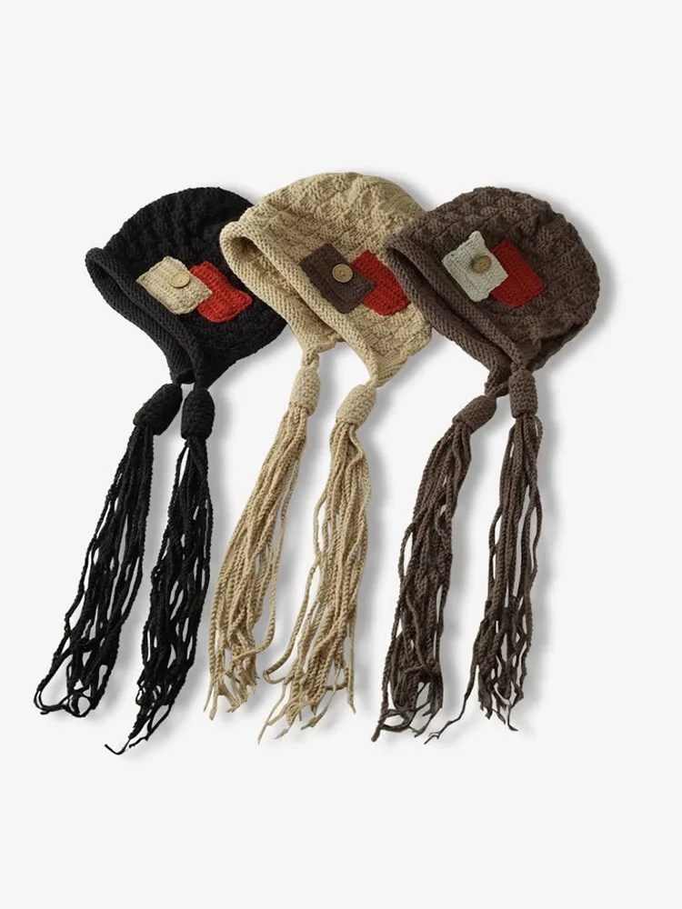 Шикарная знаменитая японская вязаная шапка на пуговицах женская осенне-зимняя