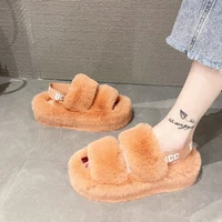 winter women fur slippers new slides fluffy furry sandals woman flip flops home slippers hot ladies plush shoes dorpshipping
