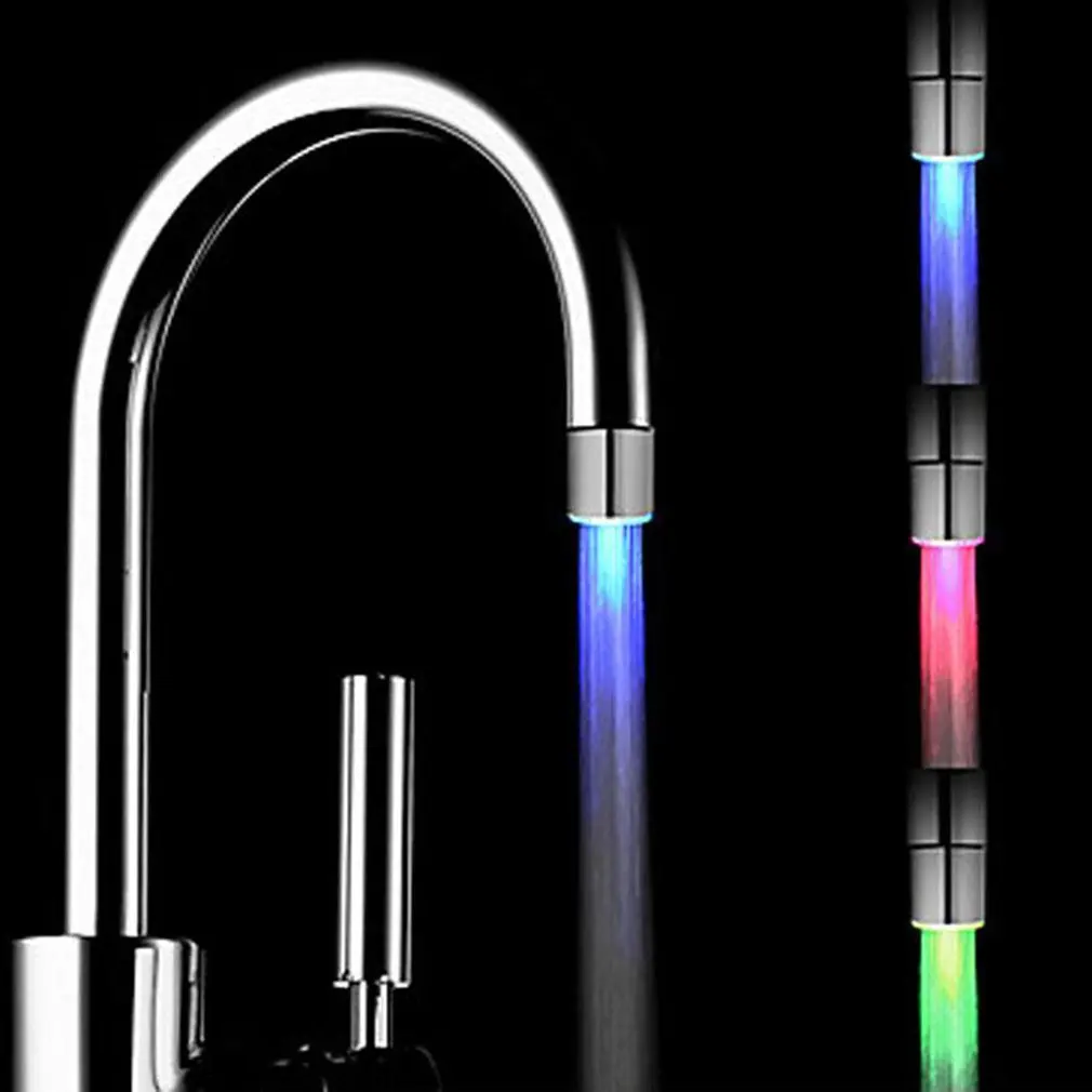 

LED Temperature Sensitive 3-Color Light-up Faucet Kitchen Bathroom Glow Water Saving Faucet Aerator Tap Nozzle Shower