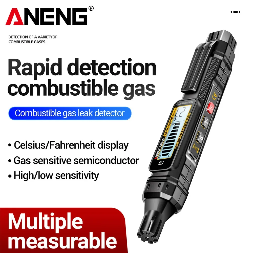 Фото Детектор утечки горючих газов ANENG GN805, 50~1000 PPM, газочувствительный полупроводниковый тестер для проверки бытовых газопроводов. №1