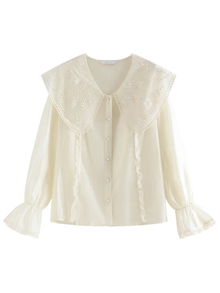 Женская блузка с длинным рукавом и воротником Питер Пэн