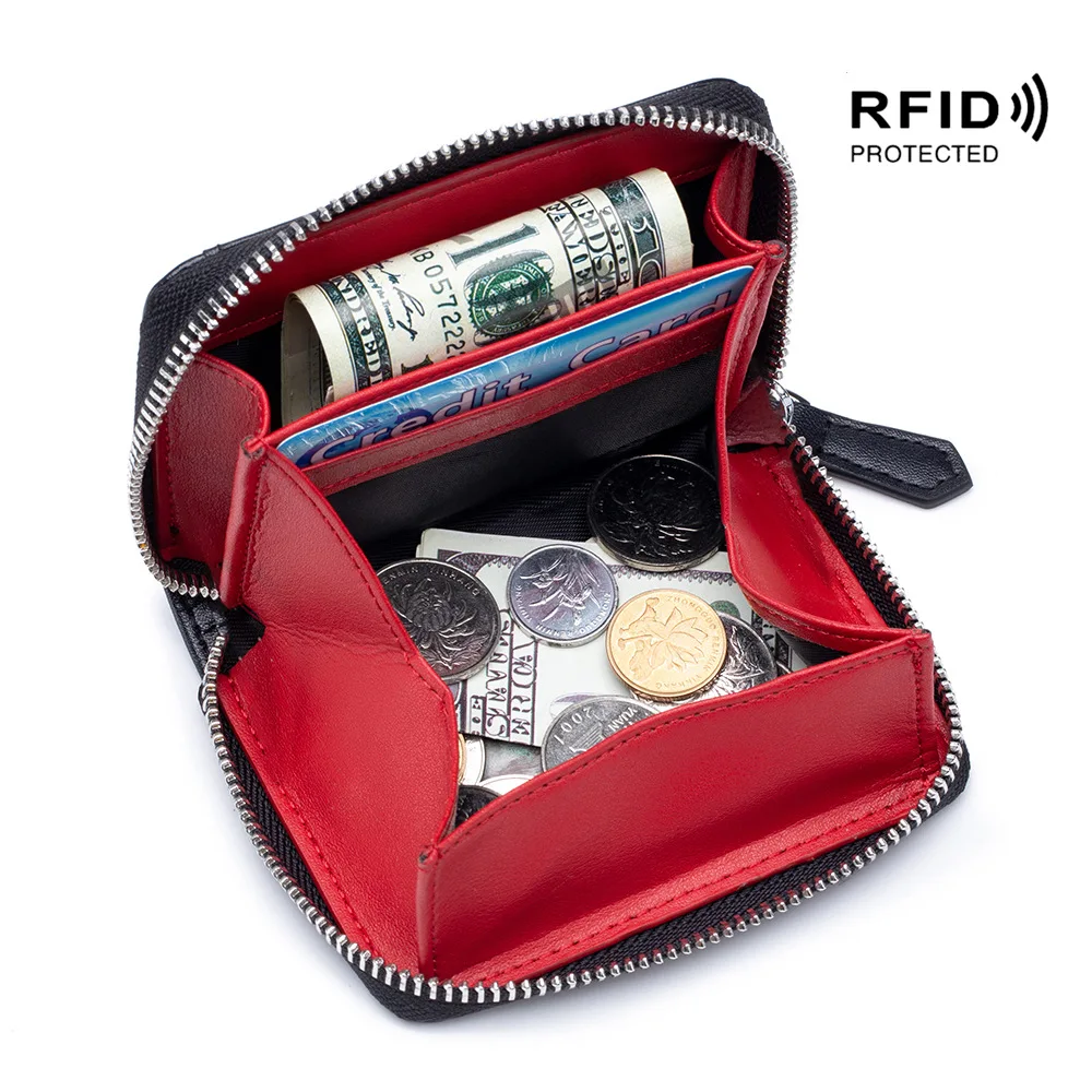 

Кожаный бумажник BISONDENIM с защитой от кражи Rfid, мужской и женский кошелек на молнии для хранения монет