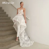 stylish highlow wedding dress boho o neck bridal gown new lace backless dresses beautiful sleeveless sexy vestido de novia
