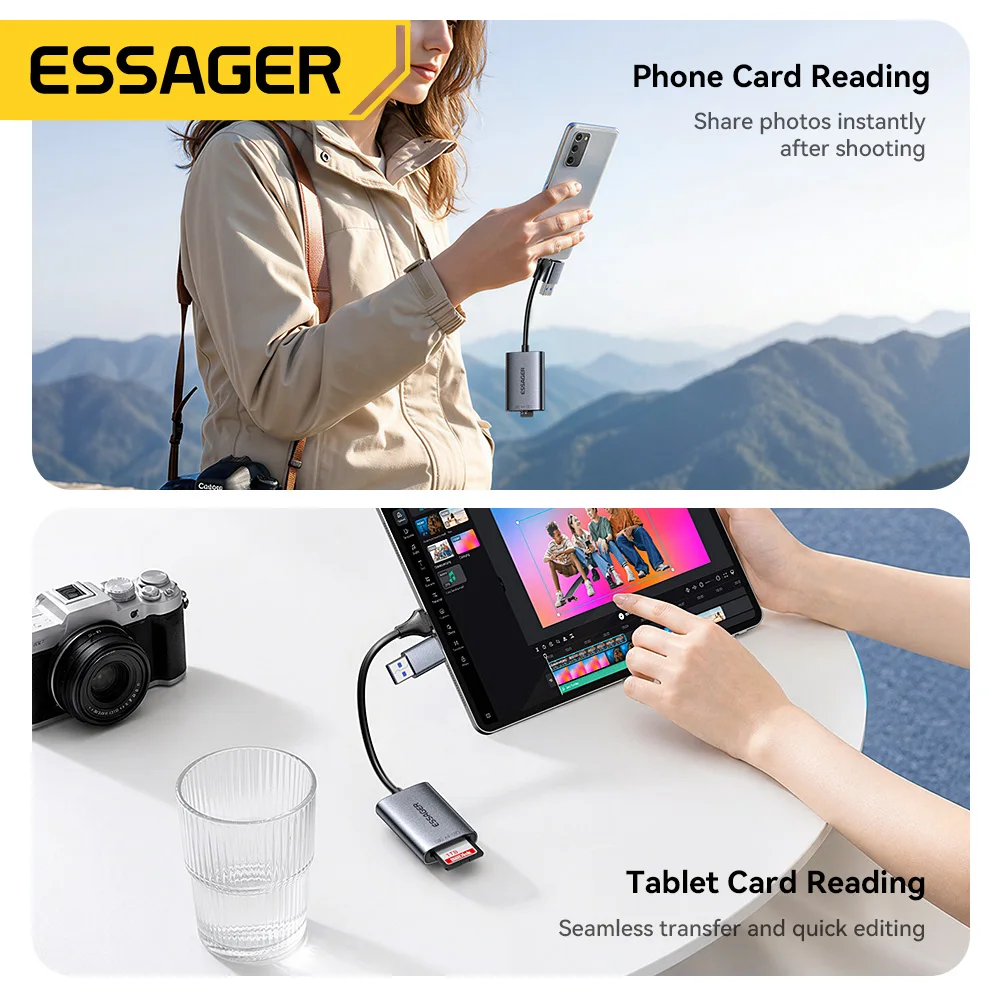 Устройство для чтения карт памяти Essager SD4.0 312 МБс, адаптер USB Type-C для карт памяти SD, MicroSD, TF для ноутбуков, ПК, iPhone, Huawei, MacBook, Windows (art.: 3920db9a2f8a2) - 3920db9a2f8a2