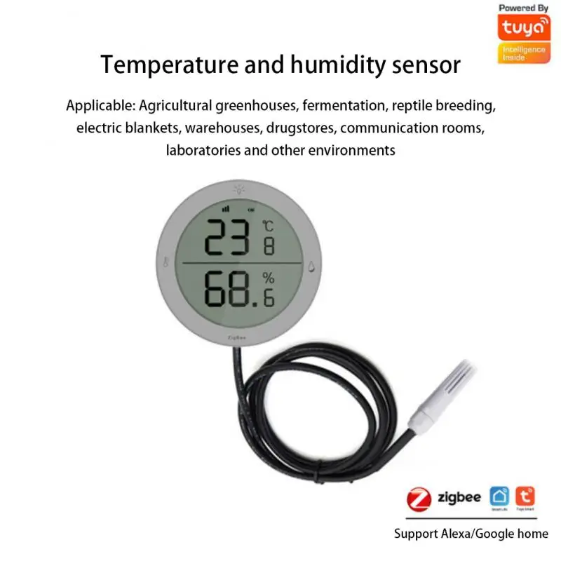 

TUYA ZigBee Temperature Humidity Sensor Seedling Fermentation Reptile Breeding High Precision With Wire Probe Alexa Google Home