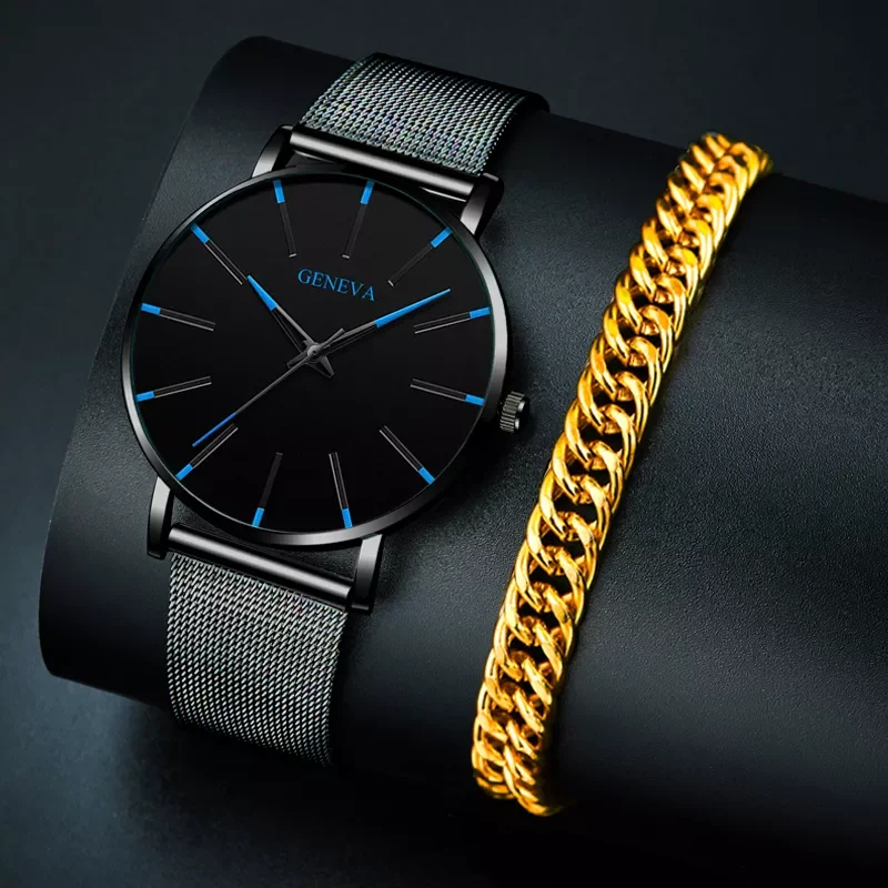 

2022 Mens Fashion Minimalist Bracelet Watches Luxury Stainless Steel Mesh Belt Quartz Watch Men Business Clock relogio masculino