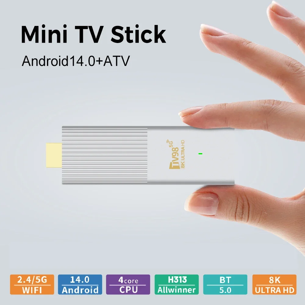 2024 TV98 ATV X6 TV Stick Android 14 Dual Wifi 8K 4K H313 Медиаплеер PK BT5.0 2 ГБ 8 Голосовой пульт
