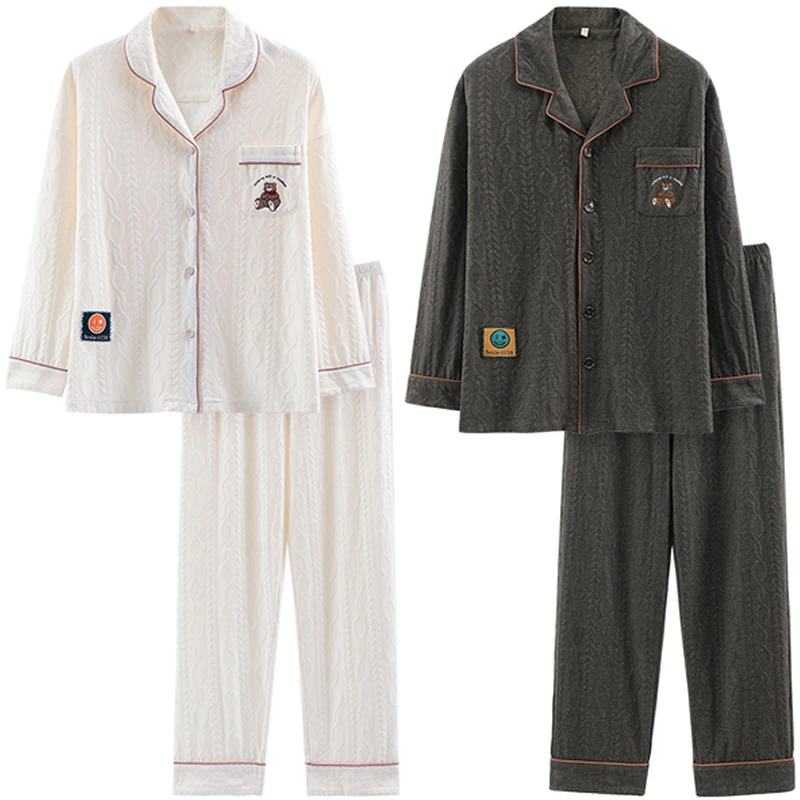 QUHENG 2022 New Autumn Women Men Pajamas Couple Set Long Sleeved Trouser Men Sleepwear Fashion Loungewea Sleepwear Home Clothing