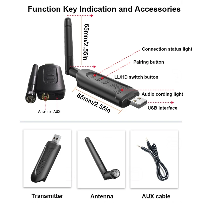 

Беспроводной передатчик M2EC BT5.3, адаптер, встроенная антенна с 3,5 мм кабелем AUX, USB, источник питания 5 В, APTX, высокая четкость