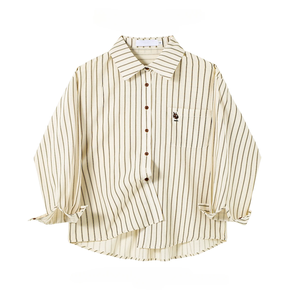 Женская однобортная рубашка с вышивкой в полоску Тонкий отворот длинный рукав