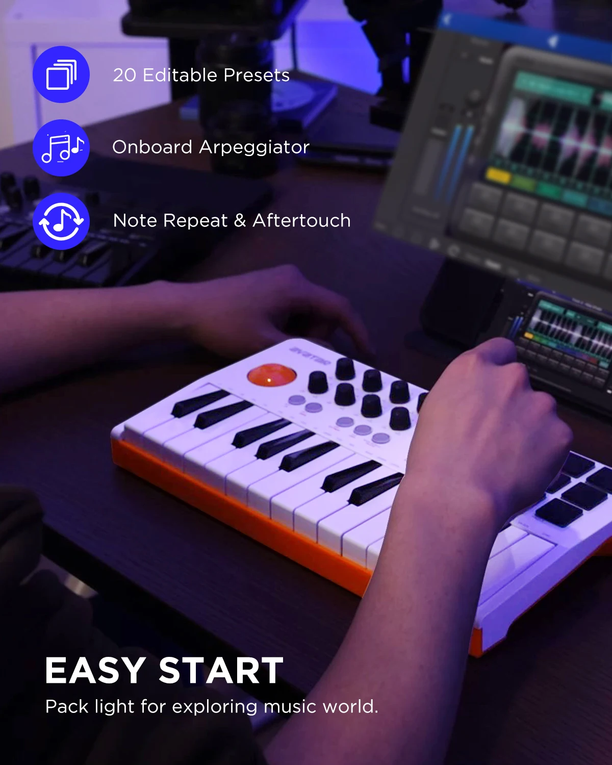 EMK-25 беспроводной Midi-контроллер клавиатуры с 9 подсветками OLED-дисплей 8 ручек