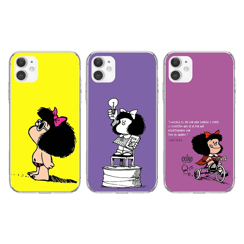

Argentina Quino Mafalda Girl Transparent Phone Case for IPhone 13 12 11 Pro Max Mini XS XR 8 7 6 6S Plus X SE2020 TPU Cover 11