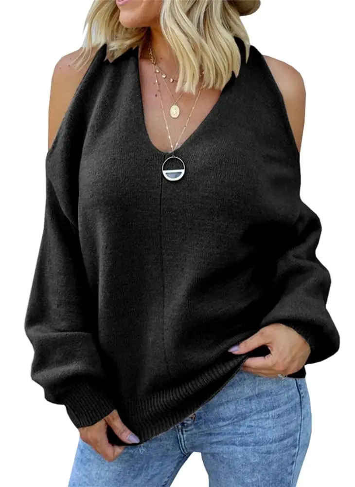 

HOT Women's Cold Shoulder Oversized Sweaters Batwing Long Sleeve Square Neck Chunky Knit Fall Tunic Sweater Tops