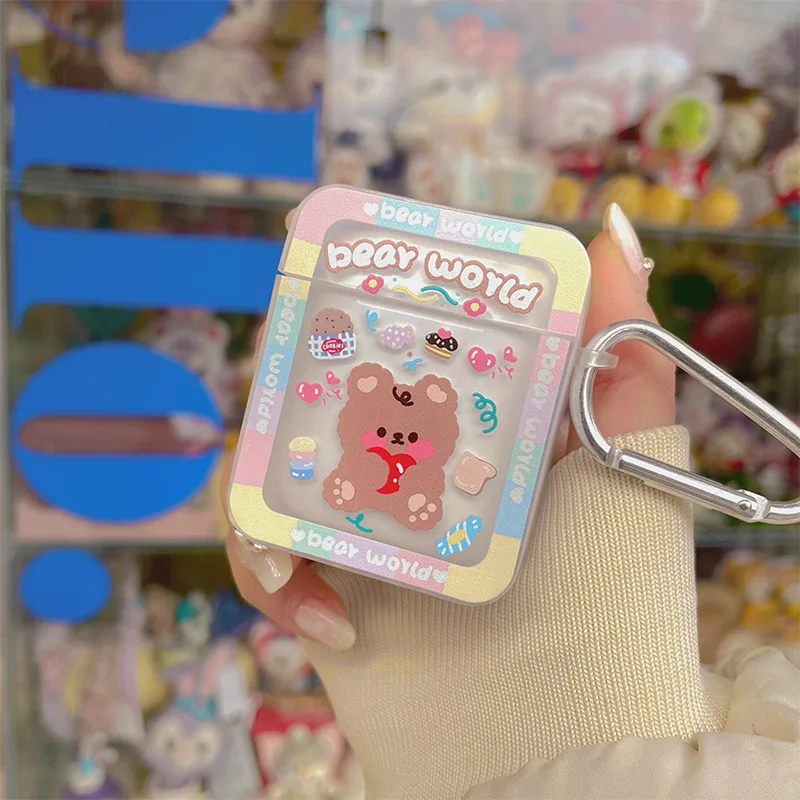 

Cute Love Bear Earphone Case for AirPods 1 2 Pro Case Transparent TPU Air Pods 3 Bluetooth Earphone Charging Box with Keyring