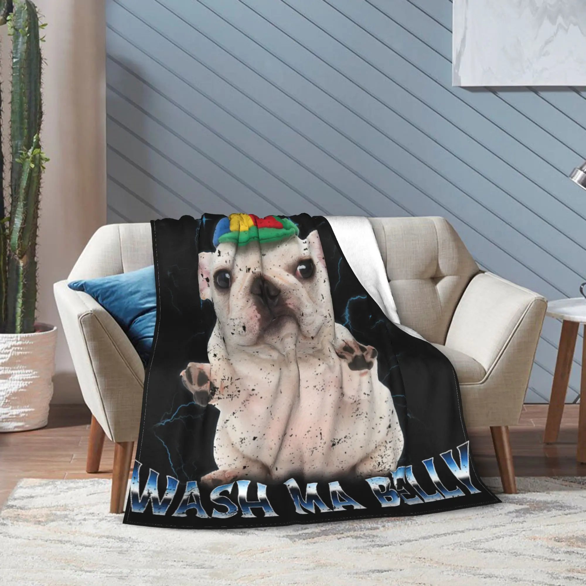 Фото Одеяло I Am Pibble Wash My Belly Pibble Meme, фланелевое винтажное теплое одеяло с забавной собакой Brainrot для спальни, зимние путешествия №4