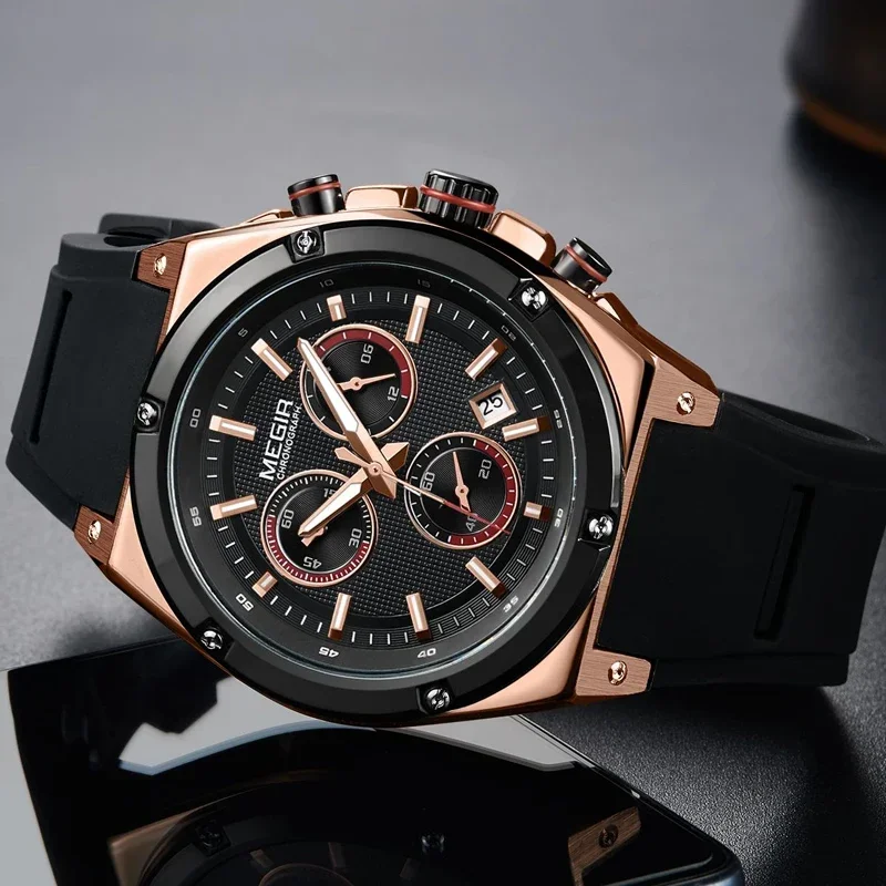 MEGIR Роскошные мужские спортивные часы повседневные силиконовые