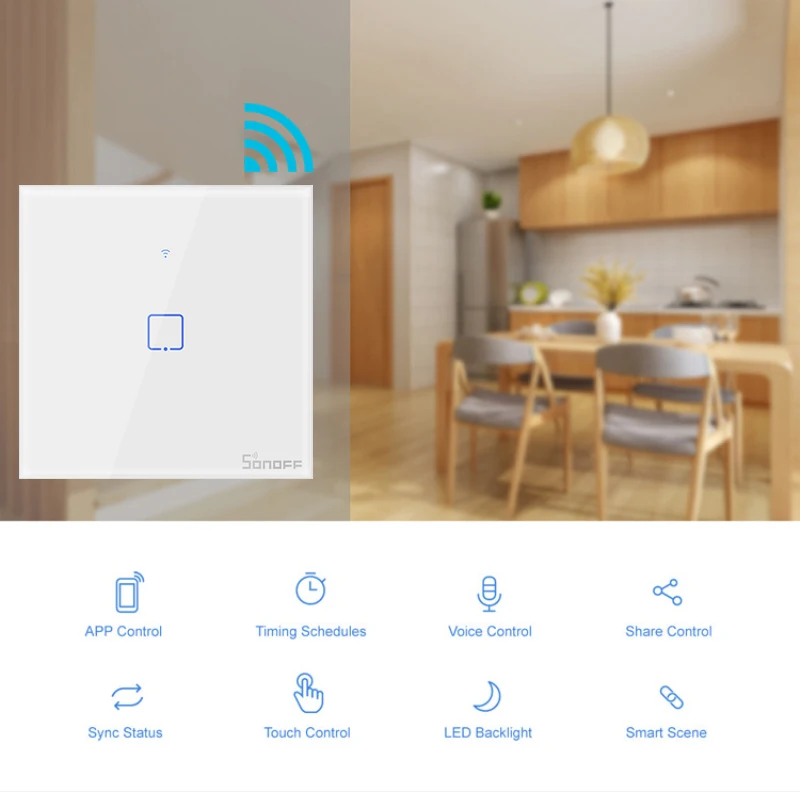 

Умный настенный сенсорный выключатель SONOFF T1/T2/T3/T0 EU/UK/US 1/2/3, Wi-Fi, управление через приложение Ewelink/RF433/Голосовое управление/сенсорное управлен...