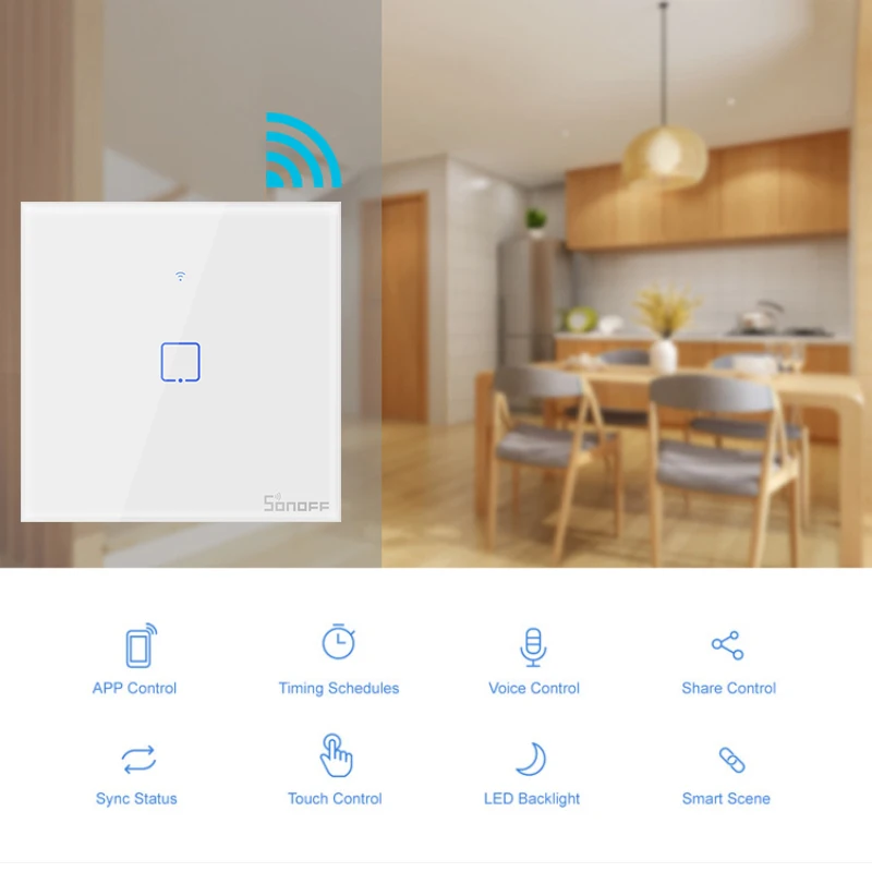 

SONOFF T1/T2/T3/T0 EU/UK/US 1/2/3Gang WiFi Smart Wall Touch Switch TX ALL Smart Home Control Via Ewelink APP/RF433/Voice/Touch