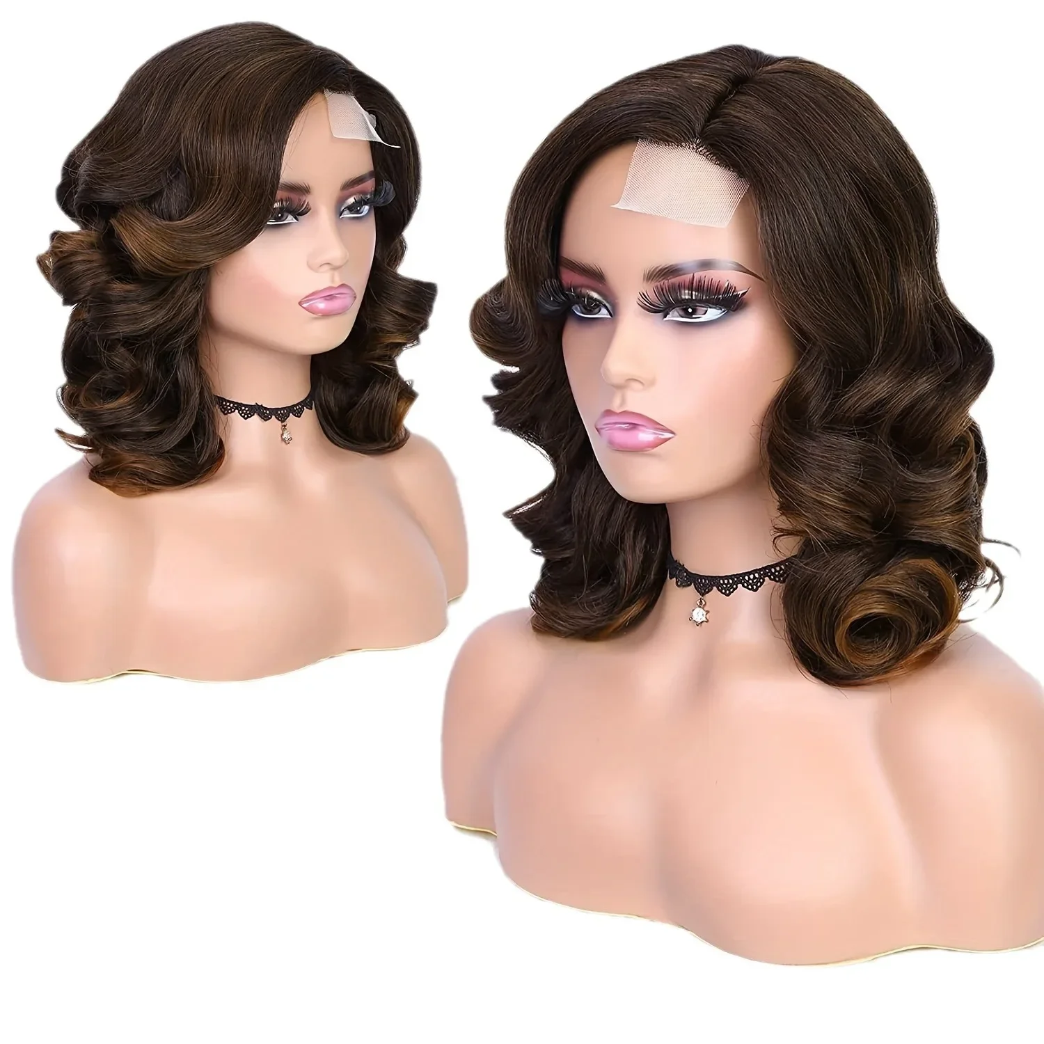 Африканские парики Женская мода Короткие волнистые вьющиеся волосы спереди