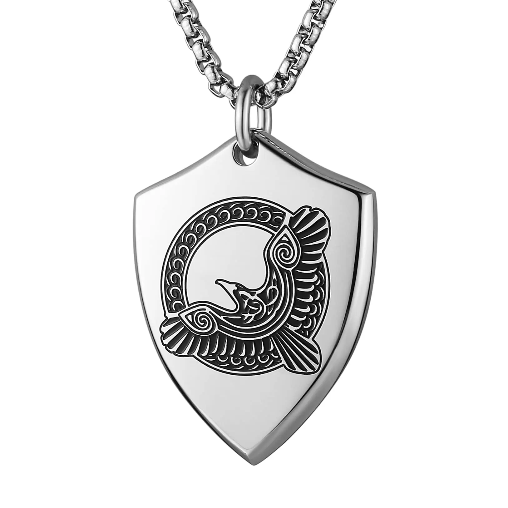 

HZMAN Nordic Viking Runes Celtic Knot Raven Wisdom Amulet Stainless Steel Shield Necklace Pendant for Men Women Jewelry Gift