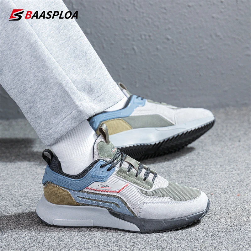 Baasploa Men's Walking Shoes Casual Breathable Sneakers Lace-up Comfortable Sport Shoes Non-Slip Wear-Resistant Men's Shoes