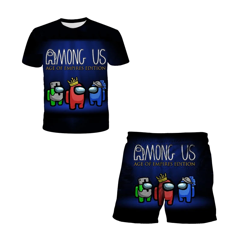 

Комплект из 2 предметов для мальчиков и девочек, детская повседневная футболка с мультяшным принтом Impostor и графические игры с 3D-принтом + шта...