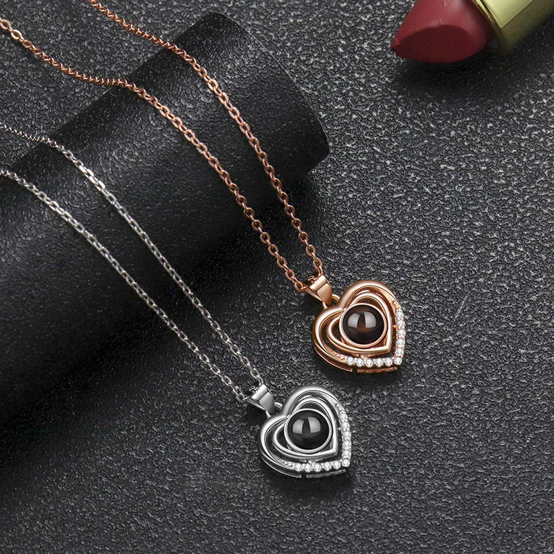 925 Sterling Silver Personalized Custom Photo Projection Necklace For Women Heart House Pendant Necklace For Women Jewelry Gifts