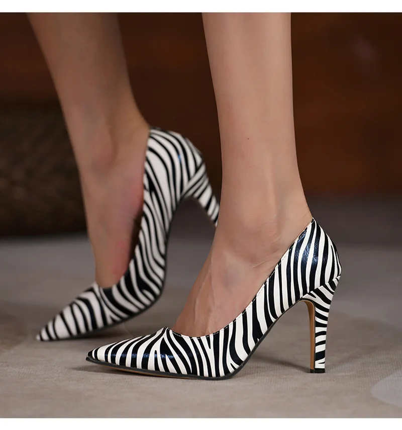 

Zebra Pattern Pointed Toe Heel Shoes for Women's Stiletto Heels 9.5 Cm Leopard Print High Heels Party Dress Shoes Sandals Mujer