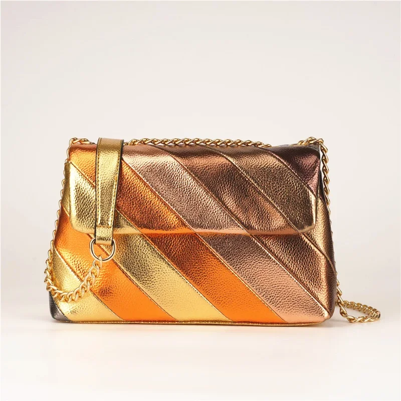 

Summer Rainbow Metallic Handbag Patchwork Shoulder Bag Jointing Colorful Cross Body Bag Animation Derivatives