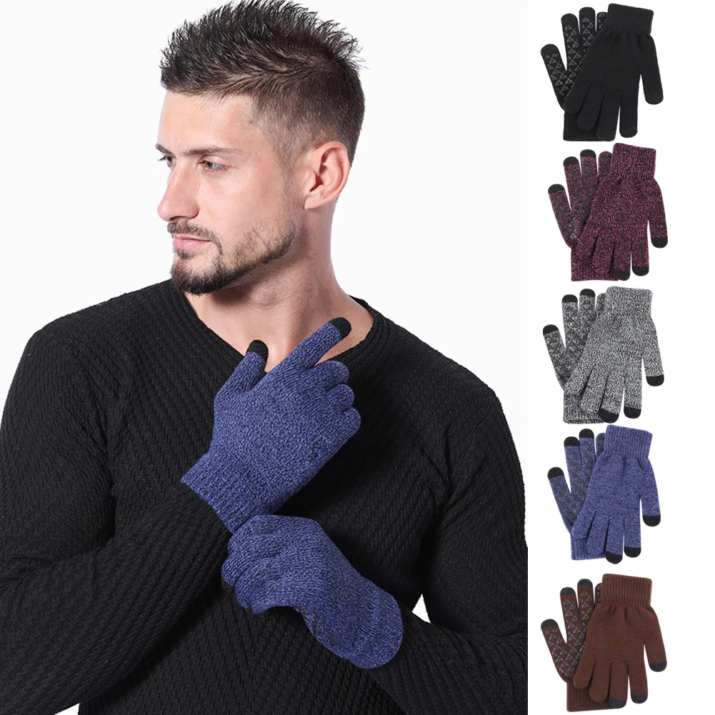 

Вязаные велосипедные перчатки для сенсорных экранов для мужчин и женщин, зимние теплые перчатки, Нескользящие перчатки с закрытыми пальцам...