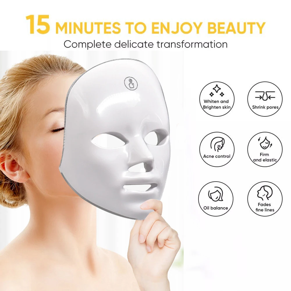 

7 Colors LED Facial Mask Photon Therapy Skin Rejuvenation Anti Acne Wrinkle Removal Skin Care Mask Brightening USB Charge New