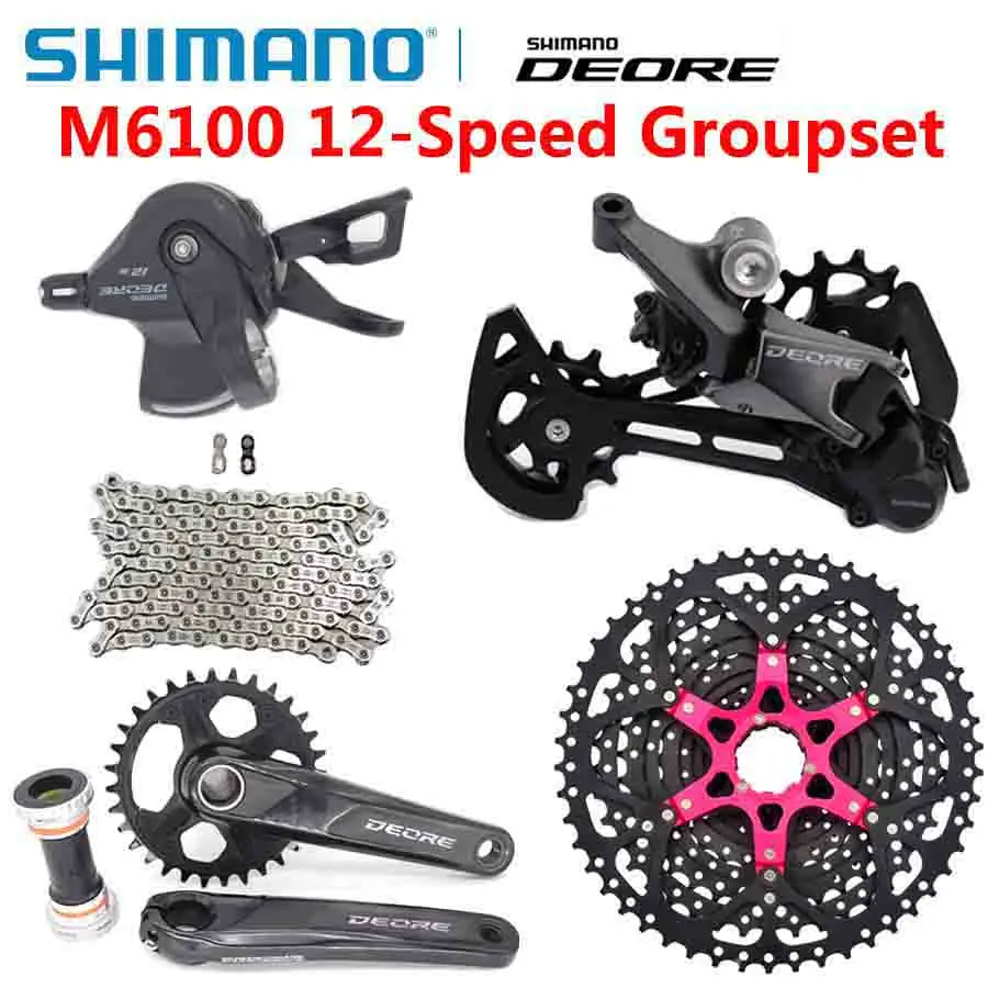 

Набор Скоростей SHIMANO DEORE M6100, 12 Скоростей, с рычагом переключения передач, цепной шатун BB Sunshine 11-50T/52T, Кассетная звездочка