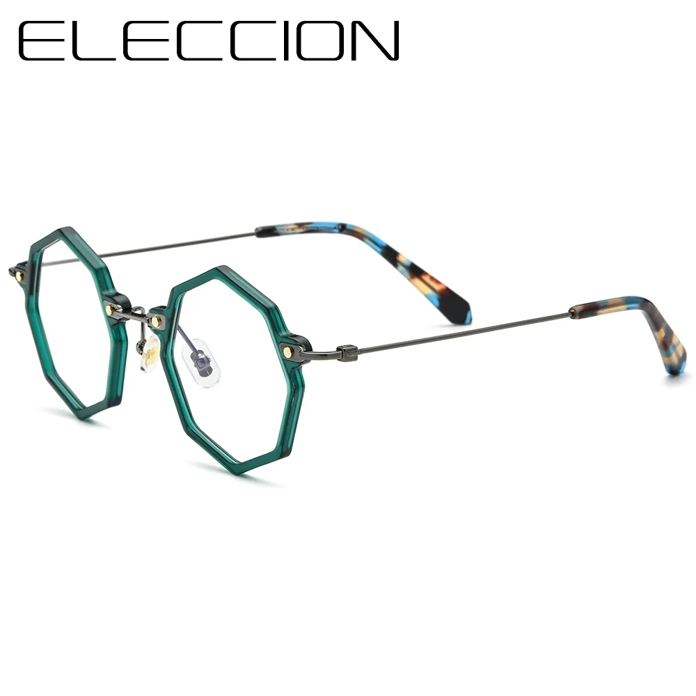 

ELECCION Polygon Acetate Rim Titanium Temple Optical Myopia Glasses Frame Men Prescription Eyeglass Frames For Women Eyewear