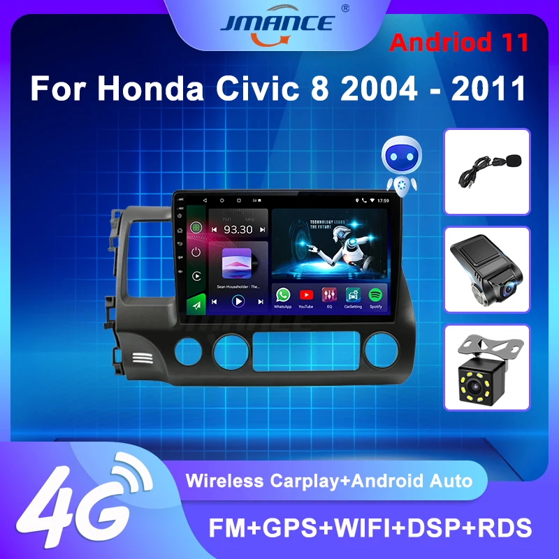 

JMANC For Honda Civic 8 2004 - 2011 Car Radio Multimedia Video Player Navigation GPS Android 11 Carplay Auto No 2din 2 din dvd