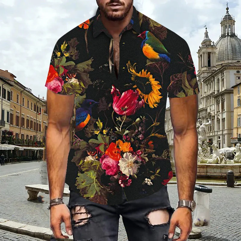 

Fashion Nation Style Summer Man Shirt 3d Print Collar Single-breasted Short Sleeve Loose Hawaiian Henley Casual Shirt