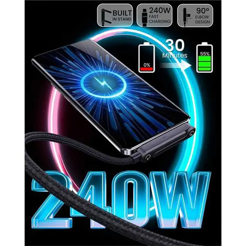 Фото Кабель для зарядки ABIJ-Typec to Typec 240W с подставкой для быстрой зарядки и синхронизации данных, 1,5 м №5