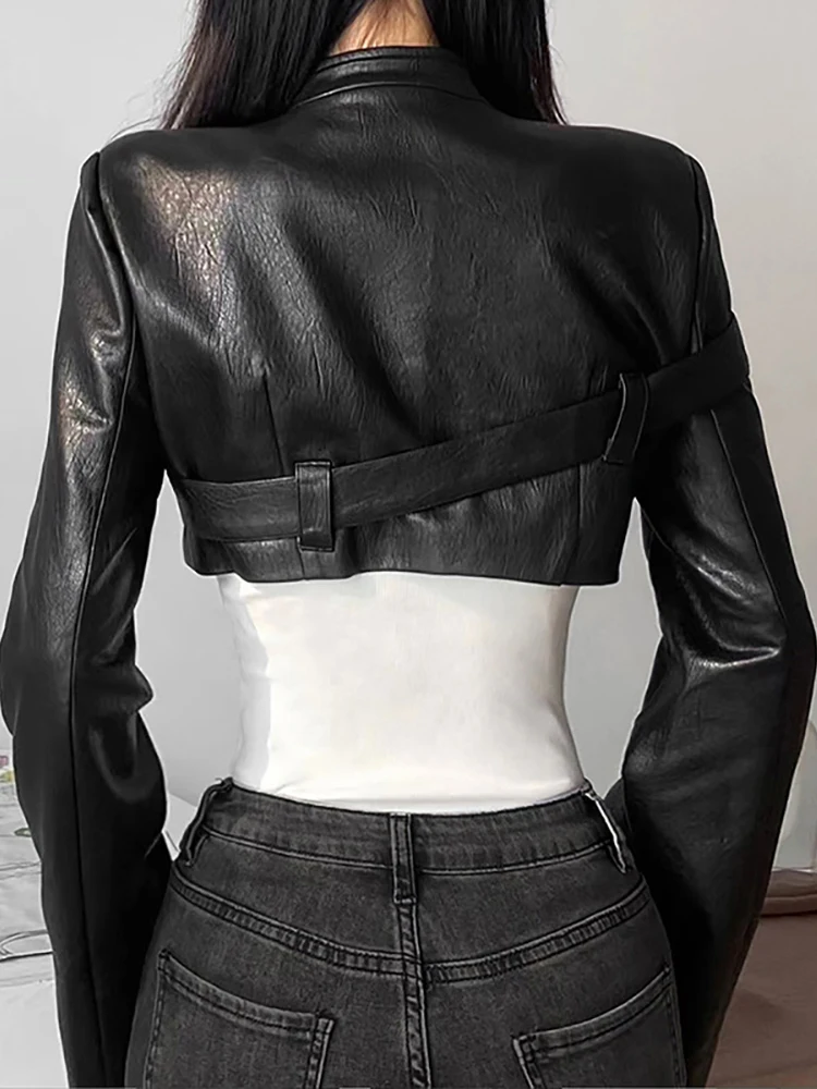 Goth Dark Fashion 90s Streetwear Faux Pu Jackets For Women Leather Mall Gothic Grunge Black Crop Coats Fall Punk Zip Up Outwear