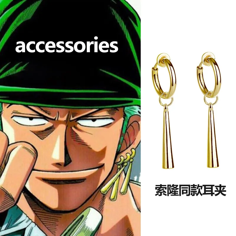 

Hot Anime One Piece Sauron Earrings Ear Clips Earrings Women Men Roronoa Zoro Rose Gold Ear Hook Plastic Cosplay Small Jewelry