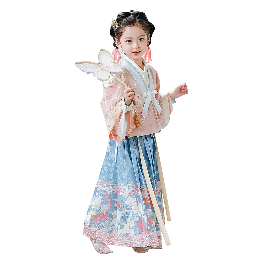 

3Pcs China Traditional Colourful Embroidery Hanfu Suits for Girls Festival Party Dance Fairy Pleated Skirt Tang Suit Hft097