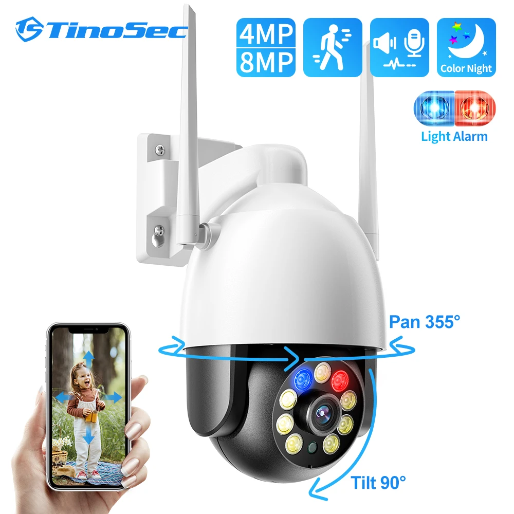 Скоростная купольная PTZ IP-камера видеонаблюдения TinoSec 4 МП 8 Мп с Wi-Fi уличная камера
