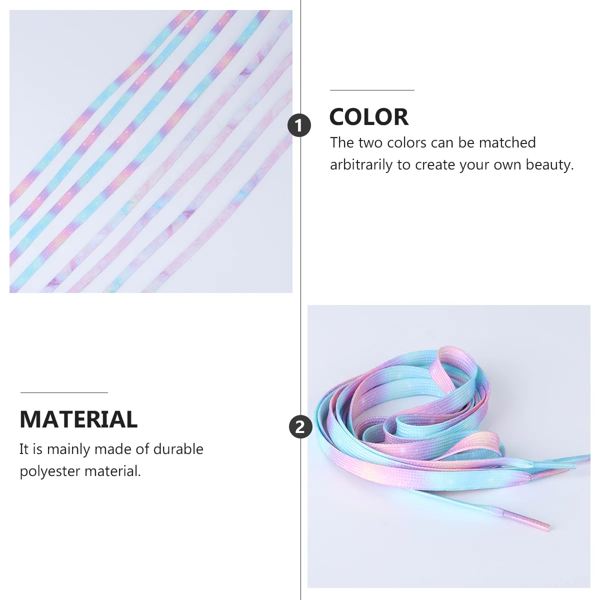 2 Pair Black Shoe Strings Sports Shoelace Boot Laces Casual Shoes Shoelaces Colored Gradient Rainbow Shoestring Flat