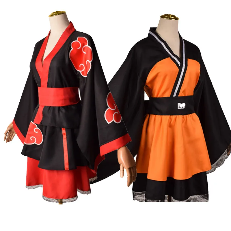 

Adult Japanese Kimono Cosplay Kids Akatsuki Cloud Print Uchiha Sasuke Hyuga Hinata Lolita Costume Dress Women Girls Halloween