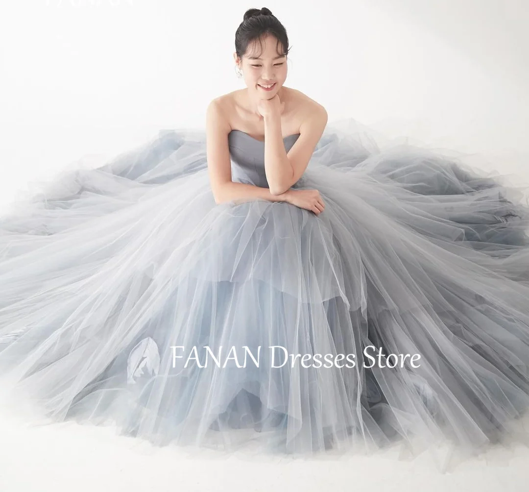 Женское вечернее платье в Корейском стиле FANAN серое бальное с плиссировкой и