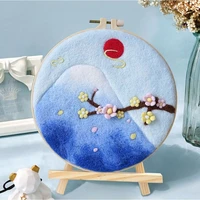 gatyztory diy wool felting painting with embroidery frame mountain flowers handmade needle wool painting picture for crafts gift